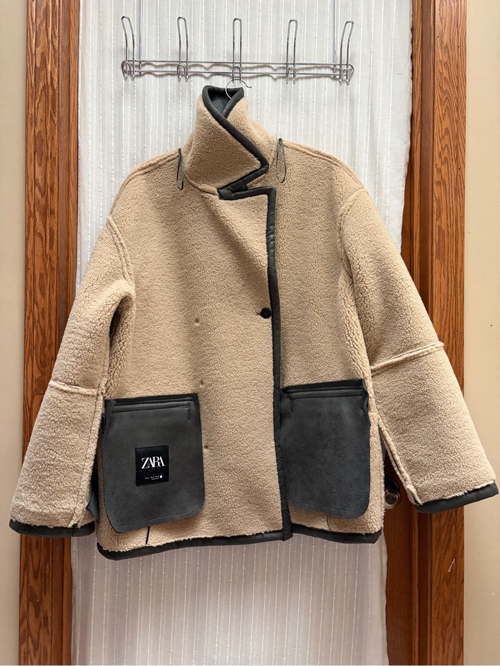 ZARA Oversized fit Faux Shearling Lined Double Breasted Faux Suede Jacket Coat - Picture 2 of 16